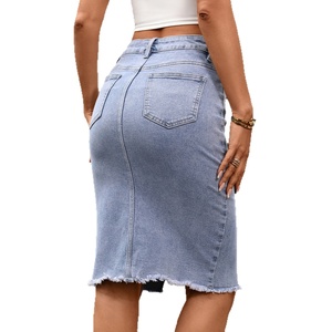 <span class=keywords><strong>Falda</strong></span> <span class=keywords><strong>Larga</strong></span> de Mezclilla Elástica para Mujer, Estilo Sirena, Ajustada, de Cintura Alta, Tipo Lápiz - Product Image 5