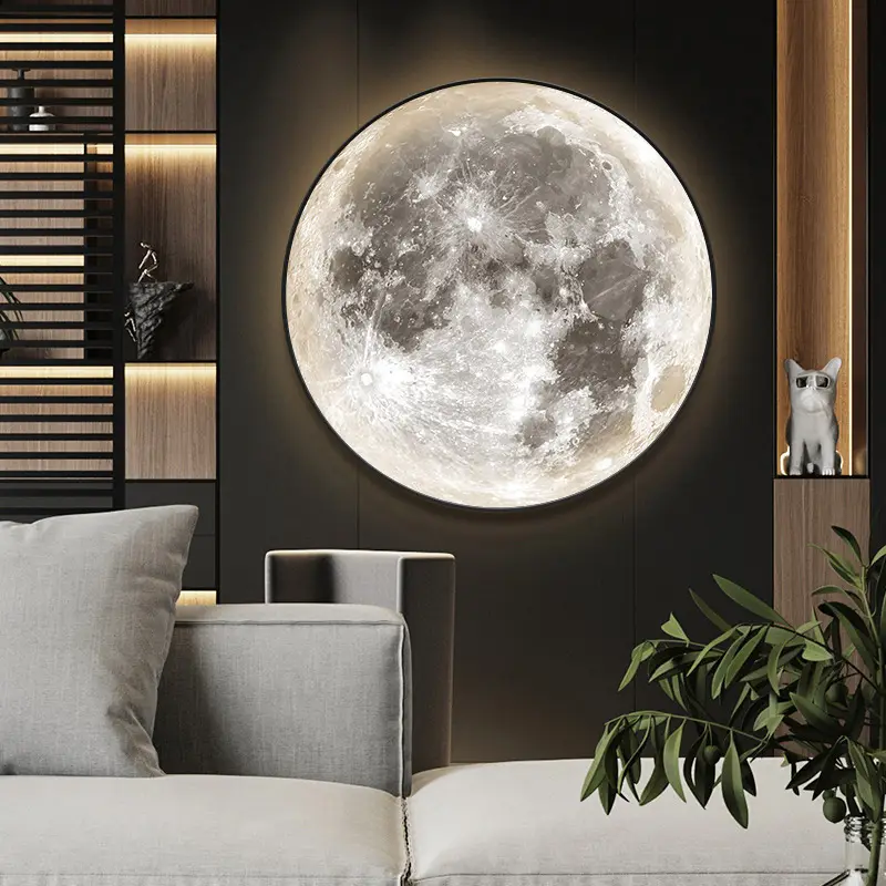 Moon โคมไฟติดผนังสามสี,โคมไฟภาพจิตรกรรมฝาผนังสุดสร้างสรรค์ปรับแสงได้ไฟสามสีได้ของขวัญศิลปะสำหรับตกแต่งบ้าน