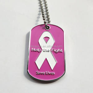 Pita Kesadaran Kanker Payudara Enamel Lembut Promosi Murah Label Anjing dengan Rantai - Product Image 1