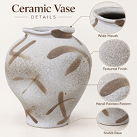 Vase à fleurs en céramique moderne Jossin avec motif abstrait peint à la main, finition texturée pour la décoration de table de salon de style nordique