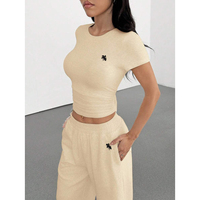 Ensemble deux pièces décontracté Y2K d'été pour femme, col rond, crop top court, personnalisable avec logo, directement de l'usine