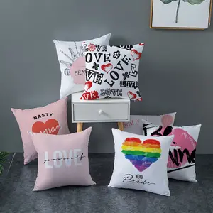 New Pink Valentine's Day Love Print Throw Pillow Cover Cute Heart shaped printing Sofa decoration Cushion Cover