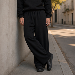 Pantalones Casuales de Cintura Elástica Negros Personalizados para Hombre, de Alta Calidad, Corte Recto, Algodón de Peso Medio, para Otoño - Product Image 3