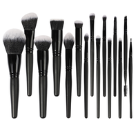 Ensemble de pinceaux de maquillage haut de gamme de 15 pièces en poils synthétiques noirs pour poudre libre, fard à paupières et blush pour le visage