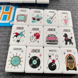Tessere Mahjong in Acrilico Stile Americano, Tema <span class=keywords><strong>Bowling</strong></span>, <span class=keywords><strong>Vintage</strong></span>, Diner, Chitarra, Disco, Motivo Floreale, Gioco <span class=keywords><strong>da</strong></span> <span class=keywords><strong>Tavolo</strong></span> per Feste, Regalo - Product Image 2
