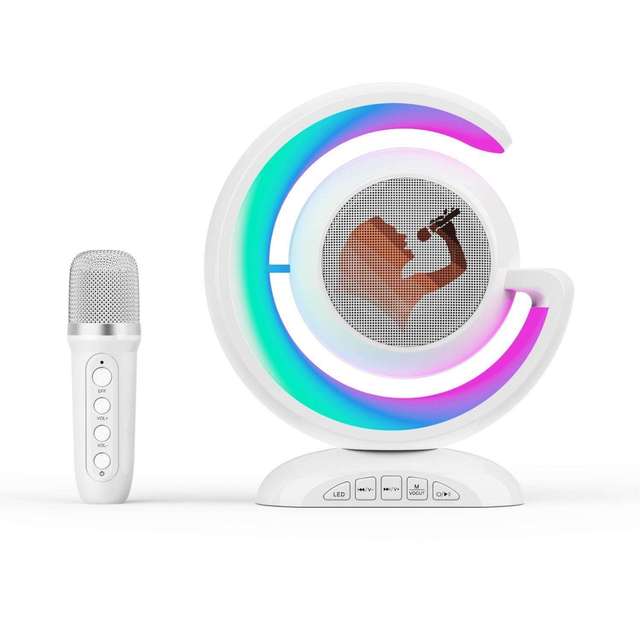 Family Home Smart Android KTV Karaoke Machine with for Wireless Microphones RGB LED Lights Built-in Music Player & Card