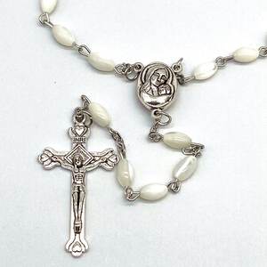 Top Grade Rice Sharp Nature Shell Beaded Catholic Prayer Religious Necklace Our lady Holy Soil Centerpieces for Men Rosary - Product Image 5