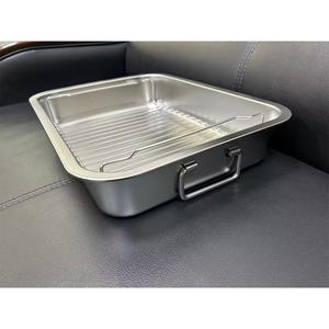 Plateau de cuisson de cuisine rectangulaire Support d'égouttage pour huile d'assaisonnement Rôtissoire en acier inoxydable pour gril 18-10 avec poignée de levage - Product Image 2