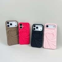 Coque de téléphone 3D Heart TPU Luxury Phone case pour iPhone 17 Pro Max 16 15 14 13 12 Design plissé Antichoc Safe Protection Cover