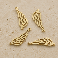 Connecteur en forme d'ailes creuses en or rempli 14 carats, ailes d'ange avec un ou deux trous pour la fabrication de colliers, bracelets et bijoux DIY