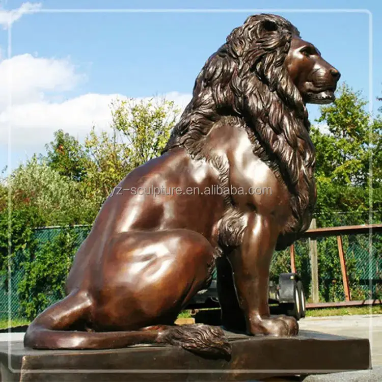 Escultura de animal de jardín antiguo estatua de León de bronce de tamaño natural al aire libre con alas de bronce