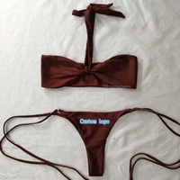 Traje de Baño Bikini Reversible de Alta Calidad para Mujeres Jóvenes, Sexy, de Secado Rápido, de Dos Piezas, con Logotipo Estampado en la Parte Delantera, Spandex/Nailon