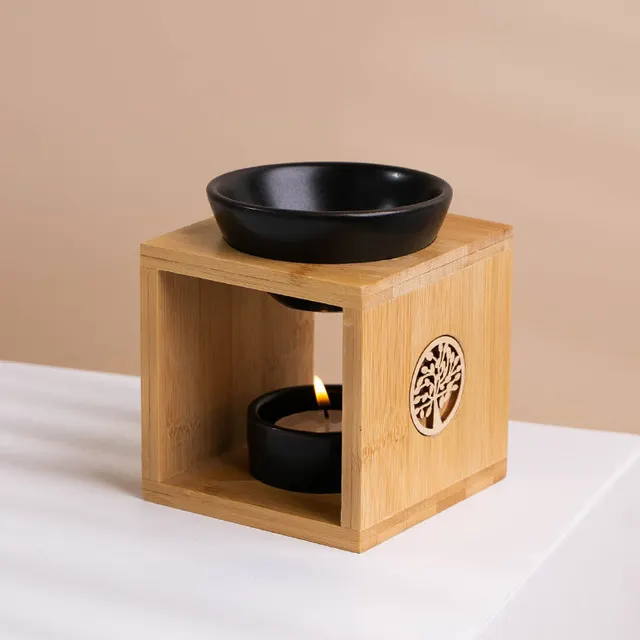 Bambus Aroma therapie Aroma brenner Öl diffusor Essential Scented Wax Melt Burner mit Tee licht Kerzenhalter
