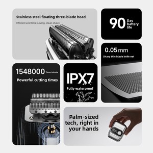 เครื่องโกนหนวดไฟฟ้าสำหรับผู้ชาย ขนาดเล็ก ใบมีดลอย 3 ใบ ไร้สาย กันน้ำ IPX7 โกนได้ทั้งแบบเปียกและแห้ง หน้าจอ LED สำหรับเดินทาง - Product Image 2