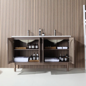 Tocador de baño con panel de puerta único con marco de madera maciza de diseño personalizado - Product Image 4