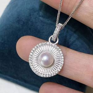 Accesorios de Perlas 31208DIY, Colgante de Cruz de Plata S925 con Cuentas de 6-7mm, Soporte Vacío para Collar de Moda - Product Image 1