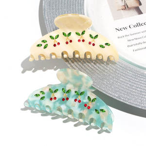 XinMei marchio di lusso 4 pollici pinza per capelli strass ciliegia fermaglio per capelli di design cristalli morsetto per capelli festa dolce acetato pinza - Product Image 5