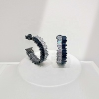 Boucles d'oreilles personnalisées en argent sterling 925 avec zircone taille baguette, plaquées or, noires, géométriques, style western, pour femme