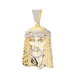 14K Gold Religion Jewelry Iced Out Bling Diamonds Nugget 3D S925 Jesus Head Pendant