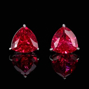 Fashion Jewelry Eco-friendly Copper Three Claws <b>Set</b> 10*10mm Red Zircon Geometric Triangle <b>Stud</b> <b>Earrings</b> for Refined Daily Wear - Product Image 4