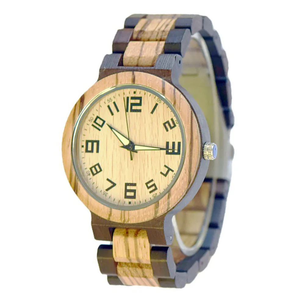 Mannen Natuurlijke Twee-Tone Zwart Met Zebra Houten Bangle Verstelbare Elke Pols Horloges Mannen Aangepaste Logo Hout Horloge