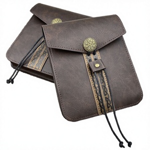Bolsa de cuero marrón con nudo celta y runas, bolsa con cordón, accesorio medieval para cosplay LARP - Product Image 3