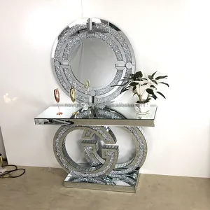 Customize Post-modern Simple <strong>Console</strong> <strong>Table</strong> with <strong>Round</strong> Mirror Cabinet Entrance Living Room Decorative Cabinet - Product Image 1