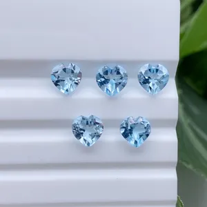 Heart Shape 4.0mm~10.0mm Natural Faceted Cut Loose Blue Topaz Gemstone Stone Supplier Jewelry Making Natural Sky Blue Topaz