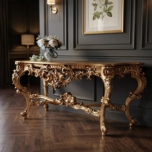 Table basse en bois massif antique de qualité supérieure, artisanale, avec accents dorés, meuble décoratif mobile pour salon - Product Image 6