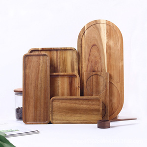Juego de bandejas de servir de madera de acacia, rectangulares y ovaladas, de madera maciza, para hornear, sushi, condimentos, cocina y comedor. - Product Image 1