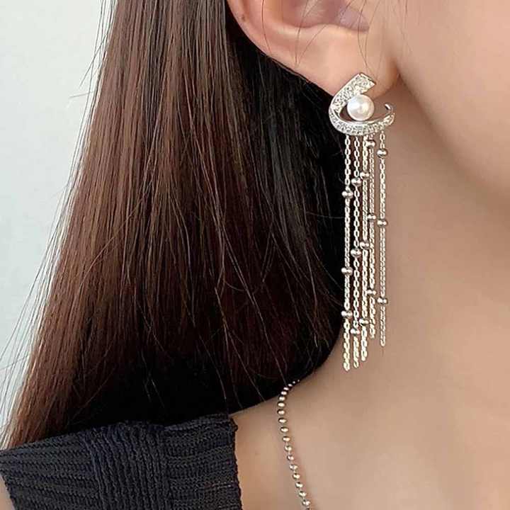 Ladies Silver Tassel Long Earrings jewelery