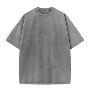 T-shirt oversize Vintage lavata con acido all'ingrosso per uomo con Logo personalizzato in cotone pesante da uomo in bianco