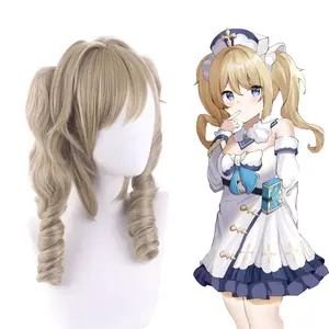 Perruques cosplay pour femmes Anime Game Genshin Impact Barbara Curly Blonde Perruques cosplay résistantes à la chaleur Party Girls Grey Double Ponytail Perruques cosplay