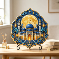 Assiette décorative personnalisée en résine avec impression UV, motif mosquée islamique, croissant de lune et étoile, cadeau de bureau avec support, OEM en gros