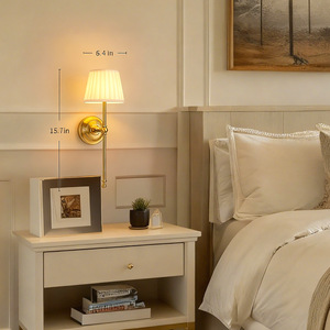 Lámpara de pared estilo rústico, cuerpo de cobre, pantalla blanca, bombilla LED E26, control con interruptor, para dormitorio, pasillo, sala de estar - Product Image 1