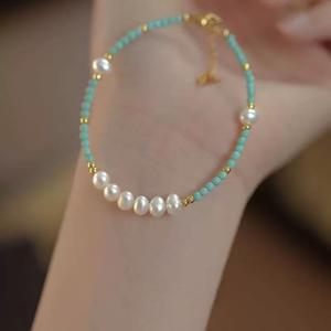 Nueva Pulsera de Perlas de Agua Dulce Turquesa Estilo Chino con Cielo Estrellado Plateado, Pulsera de Tenis de Moda Famosa en Internet - Product Image 3