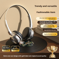 Casque Bluetooth supra-auriculaire style vintage, suppression du bruit ENC, en métal, idéal pour les sports de plein air et le bureau