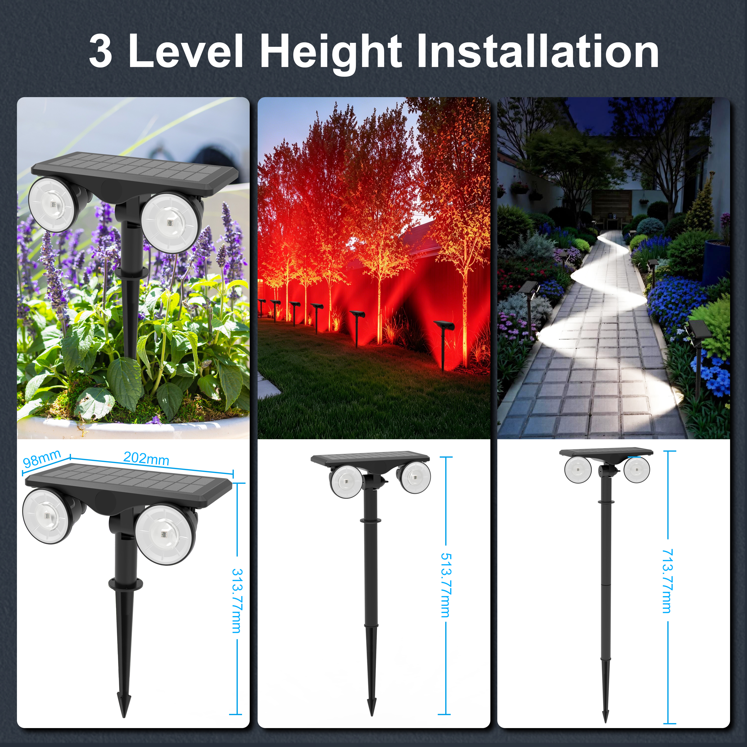 RGBW Solar Spike Light Spot Light Landscape Light With Dual Head Solar Security Wall Lantern for Garden Yard Patio Fence