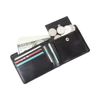 Dompet Kulit Asli Minimalis 2-Lipat Anti RFID Laris Manis dengan Lapisan Poliester, Slot Kartu Kredit Pendek Terbuka Portabel