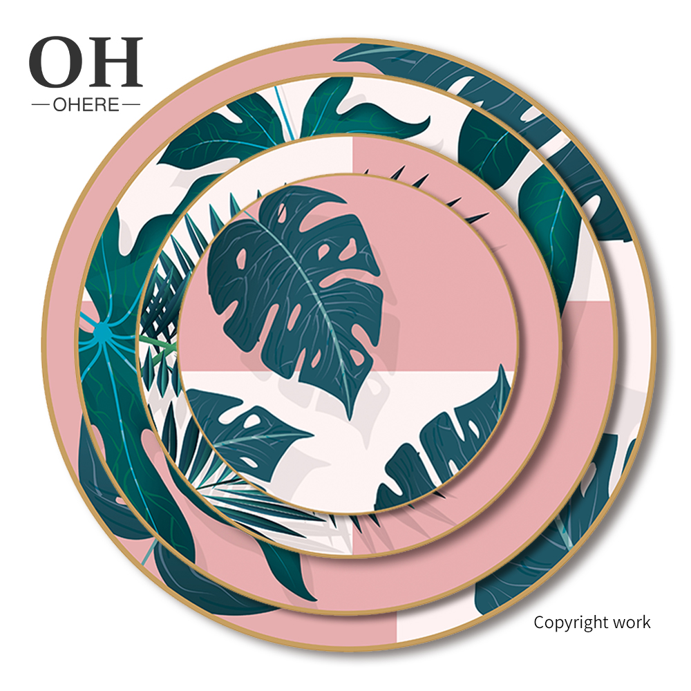 Разноцветные столовые сервизы Ohere в китайском стиле с тропическим Рисунком Листьев для ресторанов керамические Столовые сервизы