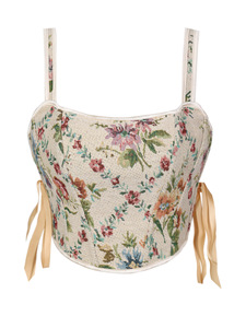 Cottagecore Çiçek Desenli Korse Büstiyer, Jakarlı Dokuma Bağcıklı Sırt Spagetti Askılı Kadınlar için Crop Top Cottagecore Korse - Product Image 5