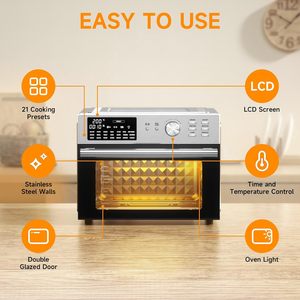 Nuevo Diseño 2025: Horno Freidora de Aire por Convección de 30L y 1800W con Funciones de Horneado, Deshidratación y Asador, 21 Menús Preestablecidos, 4 Accesorios, Gran Visibilidad - Product Image 3