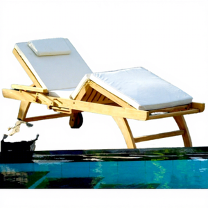 Tumbona de Madera de Teca Indonesia con Cojín, Plegable, de Madera Maciza, Estilo Antiguo, para Interiores y Exteriores, Ideal para Villas y Hoteles, Tradicional - Product Image 1