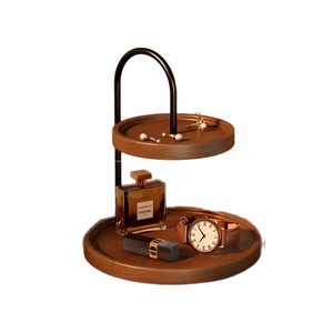 Double Layer Wooden <b>Desktop</b> Storage Rack 12.5cm Inner Height Cosmetic Jewelry Tray <b>Shelf</b> Standing Type Round Shape - Product Image 3