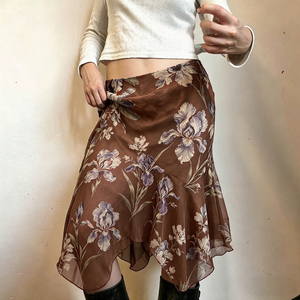 Vintage Digital Print Breathable Irregular Midi Skirt <b>Asymmetrical</b> <b>Hem</b> - Product Image 5