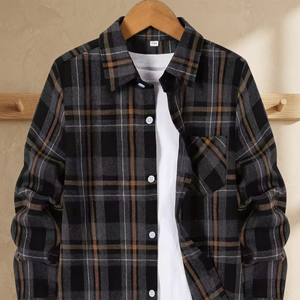 <b>Men's</b> Plaid Cotton Flannel <b>Long</b> <b>Sleeve</b> Shirt Casual Mandarin Collar Anti-Wrinkle Autumn Layering <b>Top</b> - Product Image 3
