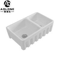 Majordome de cuisine Fireclay 30 pouces évier de cuisine en céramique blanche polie Simple Double bol forme carrée égouttoir tablier avant accessoire