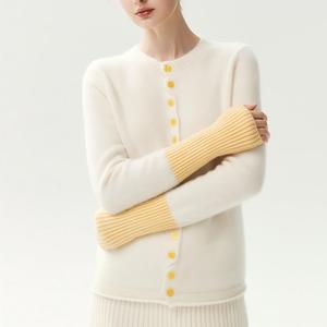 Color Block Cashmere <b>Cardigan</b> Women <b>Cable</b> <b>Knit</b> Slim Fit Round Neck Long Sleeve Autumn Winter Vintage OEM Elegant - Product Image 2