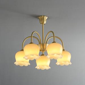 Encantadora Lámpara de Techo de Cristal con Forma de Campana, Estilo Antiguo, Color Dorado, con Colgante de Tulipán, Estilo Cottagecore, <span class=keywords><strong>para</strong></span> Comedor, Dormitorio Principal - Product Image 1