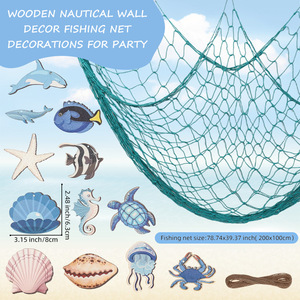 Chemin de table hawaïen en coton naturel, thème marin pirate, filet de pêche, pour anniversaire, baby shower, fête, décoration intérieure - Product Image 3